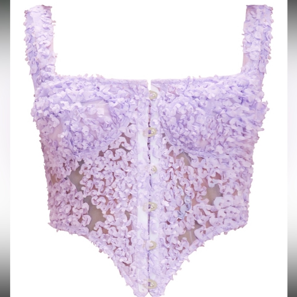 PLT lilac textured floral hook and eye boned corset S